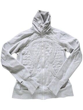 Lululemon Cuddle Up Jacket Cowl Neck Zip Up Heathered White Size 6 DAMAGED